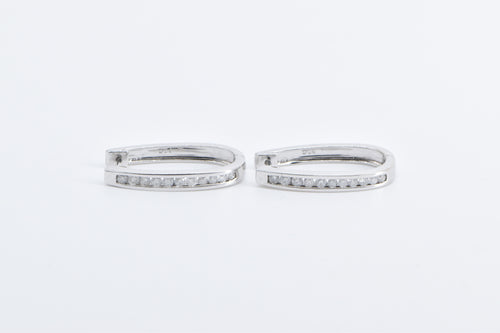 14K 0.66 Ctw Diamond Oval Classic Fashion Hoop Earrings White Gold