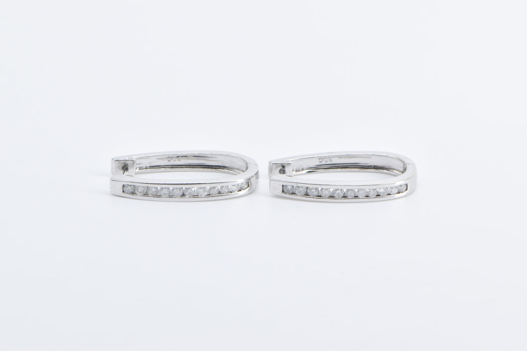 14K 0.66 Ctw Diamond Oval Classic Fashion Hoop Earrings White Gold