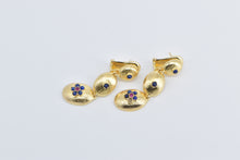 Load image into Gallery viewer, 14K Vintage Lapis Ruby Flower Oval Dangle Fashion Earrings Yellow Gold