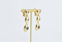 Load image into Gallery viewer, 14K Vintage Lapis Ruby Flower Oval Dangle Fashion Earrings Yellow Gold