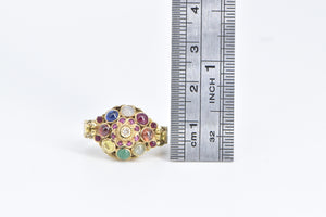 14K 1960's Diamond Multi Stone Ornate Ring Yellow Gold