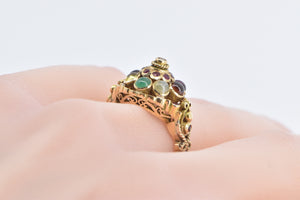 14K 1960's Diamond Multi Stone Ornate Ring Yellow Gold