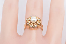 Load image into Gallery viewer, 14K Vintage Pearl Diamond Halo Statement Cocktail Ring Yellow Gold