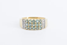 Load image into Gallery viewer, 14K Green Sapphire Diamond Squared Band Ring Yellow Gold