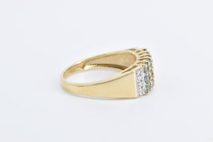 14K Green Sapphire Diamond Squared Band Ring Yellow Gold