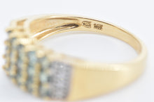 Load image into Gallery viewer, 14K Green Sapphire Diamond Squared Band Ring Yellow Gold