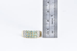 14K Green Sapphire Diamond Squared Band Ring Yellow Gold