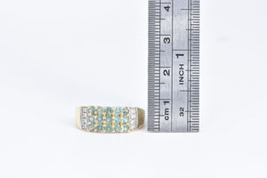 14K Green Sapphire Diamond Squared Band Ring Yellow Gold