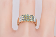 Load image into Gallery viewer, 14K Green Sapphire Diamond Squared Band Ring Yellow Gold