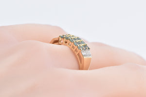 14K Green Sapphire Diamond Squared Band Ring Yellow Gold