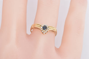 10K Pear Sapphire Diamond Halo Chevron Engagement Ring Yellow Gold