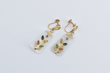 Load image into Gallery viewer, 14K Vintage Carved Jadeite Vine Dangle Screw Back Earrings Yellow Gold