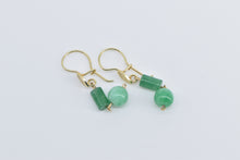 Load image into Gallery viewer, 14K Vintage Jade Ball Pillar Dangle Fashion Earrings Yellow Gold