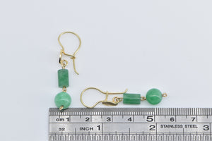 14K Vintage Jade Ball Pillar Dangle Fashion Earrings Yellow Gold