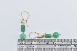 14K Vintage Jade Ball Pillar Dangle Fashion Earrings Yellow Gold