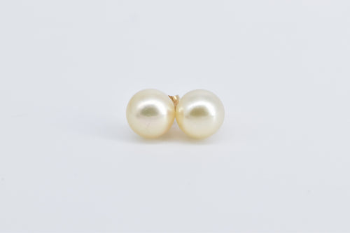 14K 7.7mm Pearl Vintage Classic Simple Stud Earrings Yellow Gold