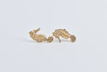 Load image into Gallery viewer, 14K Detailed Sea Horse Ocean Animal Beach Stud Earrings Yellow Gold