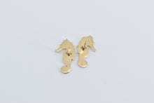 Load image into Gallery viewer, 14K Detailed Sea Horse Ocean Animal Beach Stud Earrings Yellow Gold