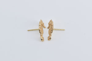 14K Detailed Sea Horse Ocean Animal Beach Stud Earrings Yellow Gold