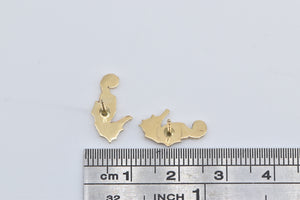 14K Detailed Sea Horse Ocean Animal Beach Stud Earrings Yellow Gold