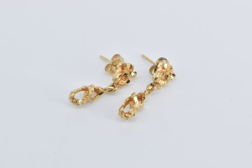 14K Textured Nugget Cluster Vintage Dangle Earrings Yellow Gold