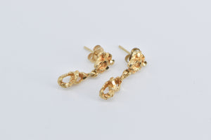 14K Textured Nugget Cluster Vintage Dangle Earrings Yellow Gold