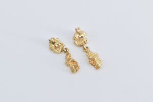 14K Textured Nugget Cluster Vintage Dangle Earrings Yellow Gold