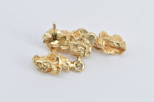 14K Textured Nugget Cluster Vintage Dangle Earrings Yellow Gold