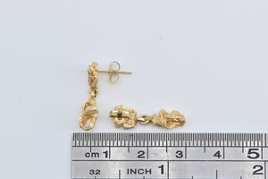 14K Textured Nugget Cluster Vintage Dangle Earrings Yellow Gold