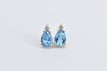 Load image into Gallery viewer, 14K Pear Blue Topaz Diamond Accent Stud Earrings Yellow Gold