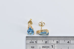 14K Pear Blue Topaz Diamond Accent Stud Earrings Yellow Gold