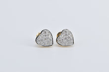 Load image into Gallery viewer, 14K Pave Diamond Heart Love Symbol Stud Earrings Yellow Gold