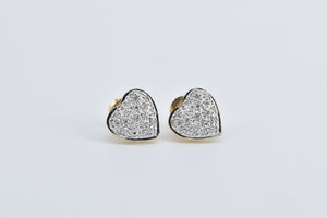 14K Pave Diamond Heart Love Symbol Stud Earrings Yellow Gold