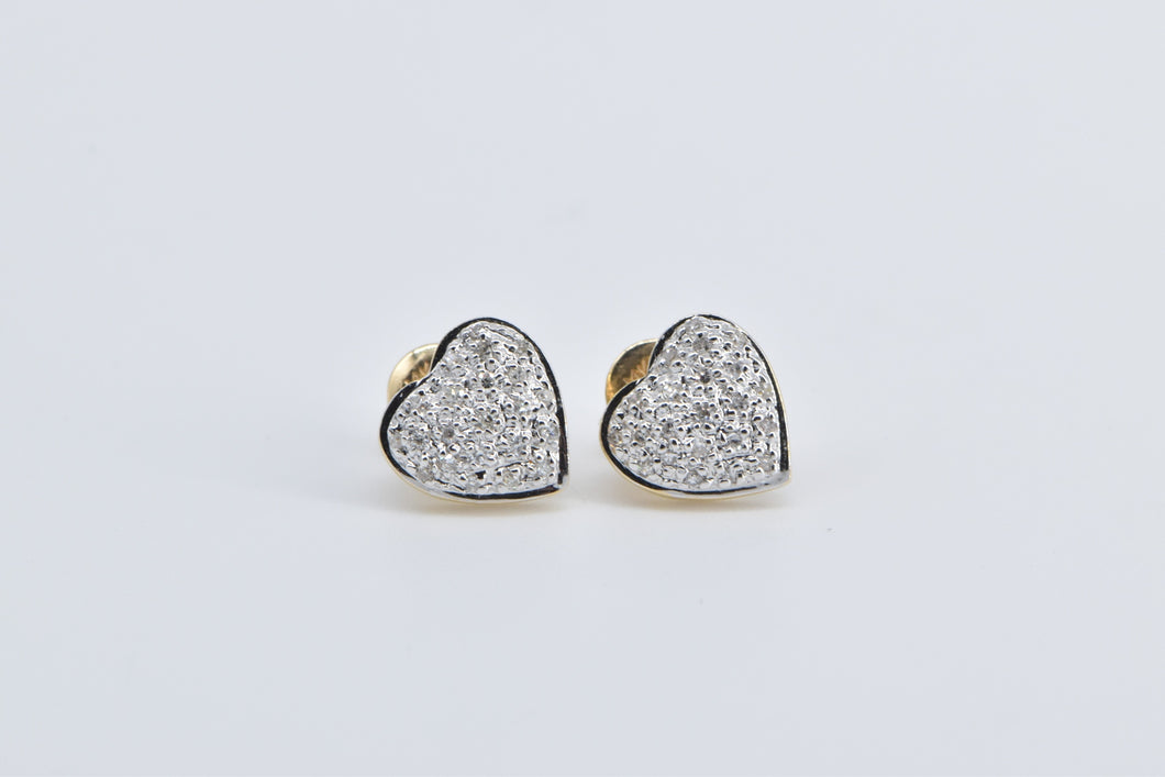 14K Pave Diamond Heart Love Symbol Stud Earrings Yellow Gold