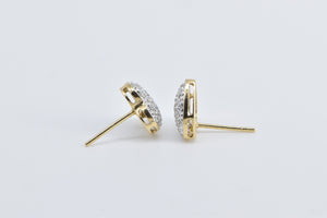 14K Pave Diamond Heart Love Symbol Stud Earrings Yellow Gold