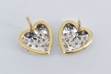 Load image into Gallery viewer, 14K Pave Diamond Heart Love Symbol Stud Earrings Yellow Gold