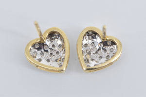 14K Pave Diamond Heart Love Symbol Stud Earrings Yellow Gold