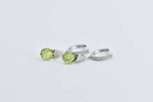 Load image into Gallery viewer, 14K Faceted Peridot Drop Diamond Dangle Hoop Earrings Yellow Gold