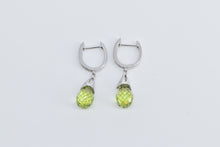 Load image into Gallery viewer, 14K Faceted Peridot Drop Diamond Dangle Hoop Earrings Yellow Gold