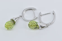 Load image into Gallery viewer, 14K Faceted Peridot Drop Diamond Dangle Hoop Earrings Yellow Gold