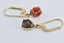 Load image into Gallery viewer, 14K Enamel Lady Bug Puffy Dangle Fashion Drop Earrings Yellow Gold