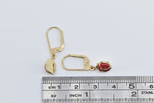 Load image into Gallery viewer, 14K Enamel Lady Bug Puffy Dangle Fashion Drop Earrings Yellow Gold