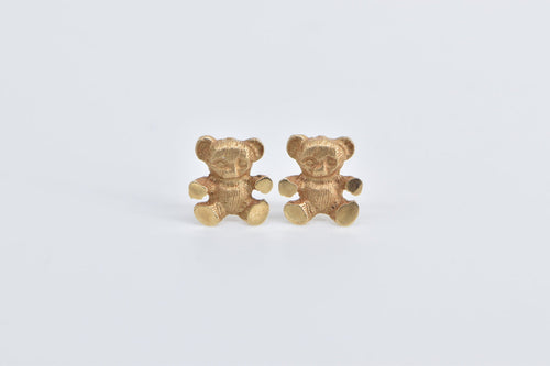 14K Teddy Bear Stuffed Animal Stud Earrings Yellow Gold