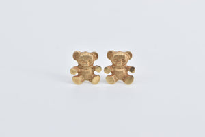 14K Teddy Bear Stuffed Animal Stud Earrings Yellow Gold