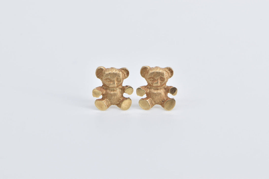 14K Teddy Bear Stuffed Animal Stud Earrings Yellow Gold