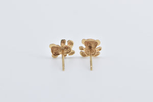 14K Teddy Bear Stuffed Animal Stud Earrings Yellow Gold