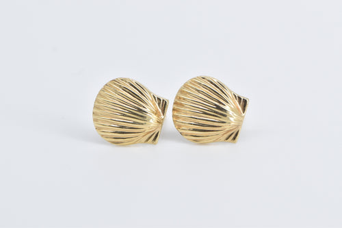 14K Scallop Sea Shell Ocean Motif Beach Stud Earrings Yellow Gold