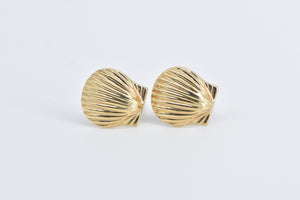 14K Scallop Sea Shell Ocean Motif Beach Stud Earrings Yellow Gold