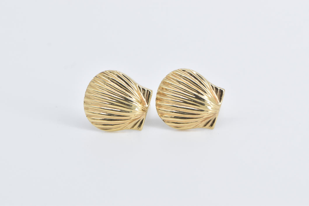 14K Scallop Sea Shell Ocean Motif Beach Stud Earrings Yellow Gold