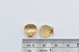 14K Scallop Sea Shell Ocean Motif Beach Stud Earrings Yellow Gold